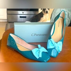 NEW C.Paravano Women's Square Toe Ballet Flat. Size 41 (9.5-10). Peacock…